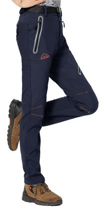 Picture of Rdruko Women's Hiking Ski Snow Pants Waterproof Insulated Fleece Outdoor Winter Pants(Full Navy Blue, US M)