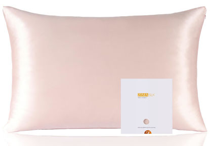 Picture of ZIMASILK 100% Pure Mulberry Silk Pillowcase for Hair and Skin Health,Soft and Smooth,Both Sides Premium Grade 6A Silk,600 Thread Count,with Hidden Zipper,1pc (Queen 20''x30'',Pink)
