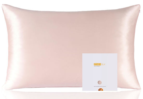 Picture of ZIMASILK 100% Pure Mulberry Silk Pillowcase for Hair and Skin Health,Soft and Smooth,Both Sides Premium Grade 6A Silk,600 Thread Count,with Hidden Zipper,1pc (Queen 20''x30'',Pink)