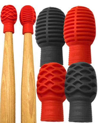 Picture of Drumstick Dampeners for Silencing Drumming Practice - Replace Your Drum Practice Pad - Silicone Drumstick Tips Mute Clacking Sound from Sticks on Solid Surfaces - 4 Pack