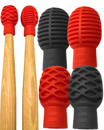 Picture of Drumstick Dampeners for Silencing Drumming Practice - Replace Your Drum Practice Pad - Silicone Drumstick Tips Mute Clacking Sound from Sticks on Solid Surfaces - 4 Pack