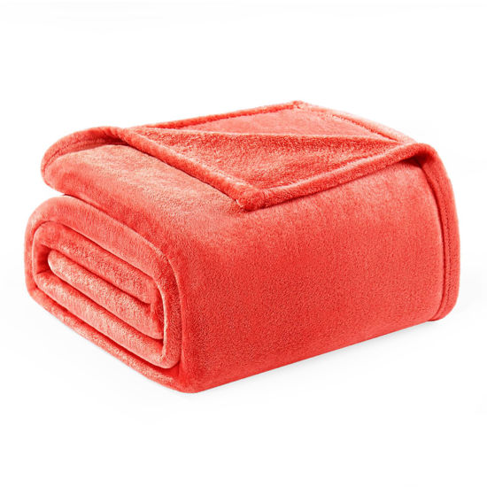 Picture of Exclusivo Mezcla Fleece Blanket Twin Size for Bed, Super Soft and Warm, All Season Use, Cozy, Plush, Lightweight, 90x66 Inches, Coral Orange