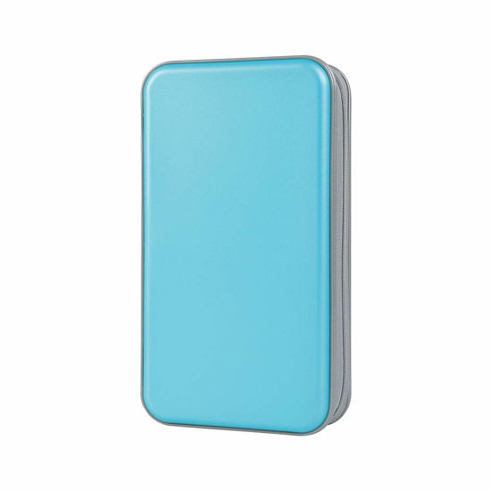 Picture of alavisxf xx CD Case, 96 Capacity Hard Plastic CD Holder Protective DVD Disc Storage Case Holder Portable Zipper CD DVD Organizer Storage Wallet for Car Home Travel (96 Capacity, Sky Blue)