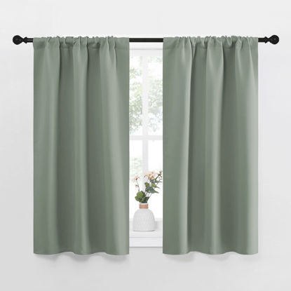 Picture of NICETOWN Window Curtains Blackout Drapes - Thermal Insulated Solid Rod Pocket Blackout Curtains/Draperies for Living Room (Sage Green, One Pair, 34 by 40-Inch)