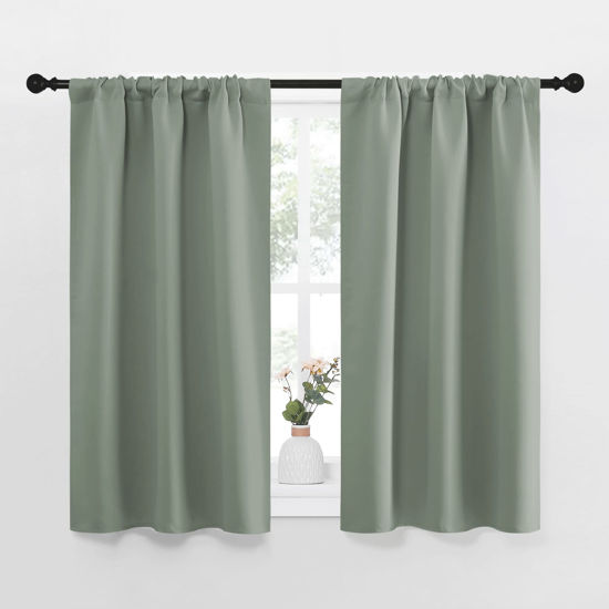 Picture of NICETOWN Window Curtains Blackout Drapes - Thermal Insulated Solid Rod Pocket Blackout Curtains/Draperies for Living Room (Sage Green, One Pair, 34 by 40-Inch)