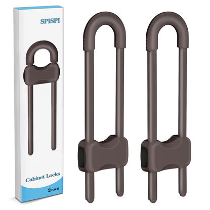 Picture of Baby Proofing Cabinets,Cabinet Locks for Babies,2 Pack U-Shaped Child Locks for Cabinets, Child Proof Cabinet Latches,Child Safety Cabinet Locks with Adjustable by SPISPI (Brown)