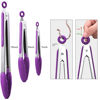 Picture of HOTEC Premium Stainless Steel Locking Kitchen Tongs with Silicon Tips, Set of 3-7", 9" and 12" (Purple)