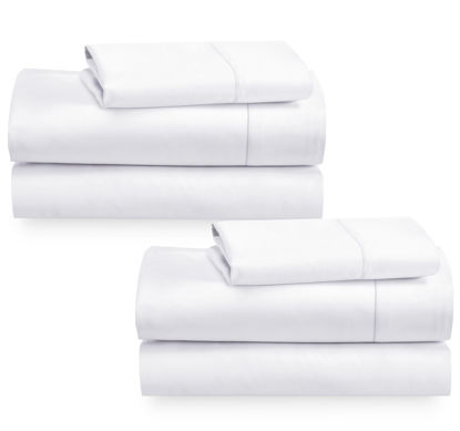 Picture of 2-Pack Twin Cotton Sheets Sets - 400 Thread Count 100% Cotton Sateen - Extra Soft, Breathable & Cooling Sheets, Wrinkle Resistant, 2 Sets of Deep Pocket Bed Sheets - Bright White