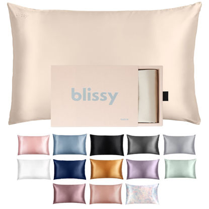 Picture of Blissy Silk Pillowcase - 100% Pure Mulberry Silk - 22 Momme 6A High-Grade Fibers - Silk Pillow Cover for Hair & Skin - Regular, Queen & King with Hidden Zipper (King, Champagne)