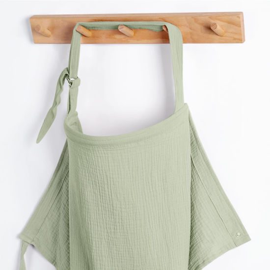 Picture of Blissful Diary Muslin Nursing Cover for Breastfeeding, Breathable Breastfeeding Cover up with Arch Neckline for Women, Nursing Apron(Sage Green)