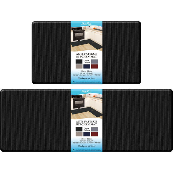 Picture of StepRite Kitchen Mats, 2PCS Kitchen Rugs, Cushioned Anti Fatigue Kitchen Mats for Floor, Non-Slip Standing Desk Mat, Waterproof Kitchen Rug Set for Kitchen, Floor, Office, 17.3"×30"+17.3"×47",Black