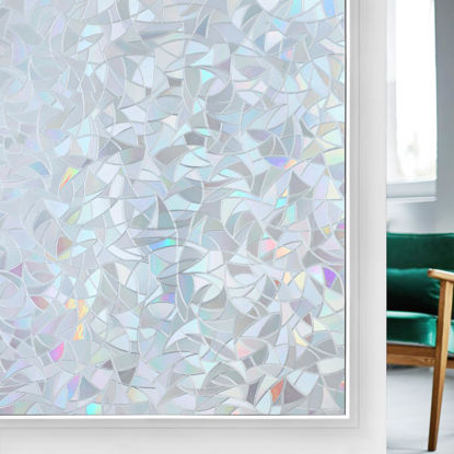 Picture of rabbitgoo Window Privacy Film, Rainbow Static Cling Decorative Stained Glass Window Film, Heat Control Window Tinting Film for Home, Grayish Silver, 17.5 x 157.4 inches