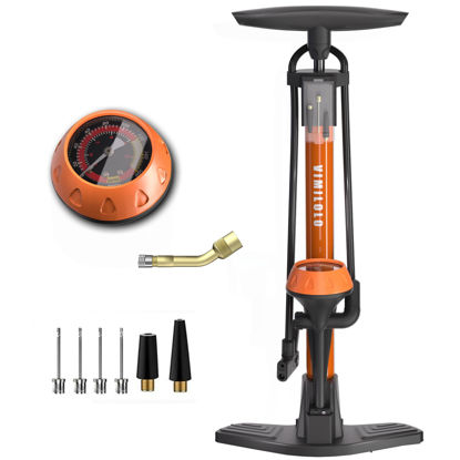 Picture of VIMILOLO Bike Pump, Air Bicycle Pump Inflator with Pressure Gauge for Presta and Schrader Valve Tire Ball Bike Portable Pumps 160PSI & 11BAR