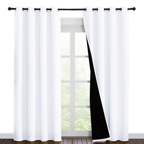 Picture of NICETOWN 100% Blackout Window Curtain Panels, Cold and Full Light Blocking Drapes with Black Liner for Nursery, 86 inches Drop Thermal Insulated Draperies (White, 2 Pieces, 55 inches Wide Each Panel)