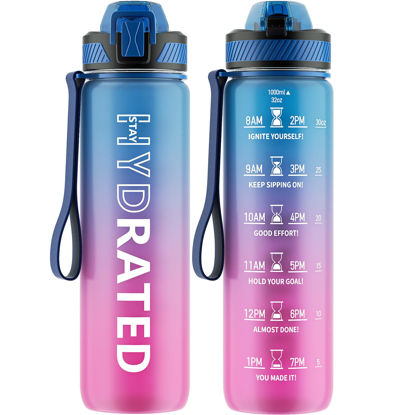 Picture of QLUR Water Bottle with Straw, 32oz Motivational Water Bottles with Time Marker to Drink, Tritan BPA Free, 1L Sports Water Bottle with Carry Strap LeakProof for Women Gym Fitness Outdoor (1 Pack)