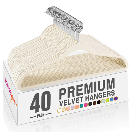 Picture of HOUSE DAY Velvet Hangers 40 Pack, Premium Clothes Hangers Non-Slip Felt Hangers, Sturdy Ivory White Hangers Heavy Duty Coat Hangers, Durable Suit Hangers for Space Saving, No Hanger Mark 360 Rotating