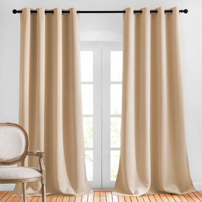 Picture of NICETOWN Room Darkening Curtains for Living Room, Grommet Window Treatment Thermal Insulated Solid Sound Reducing Drapes for Bedroom, Biscotti Beige, Set of 2, W52 x L102