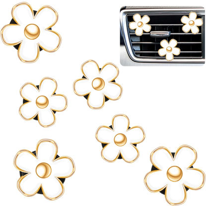 Picture of Frienda 6 Pcs Daisy Flower Air Vent Clip Daisy Flower Car Air Vent Clips Car Conditioning Freshener Outlet Clip Charm Decor(3 cm, 3.3 cm,White)