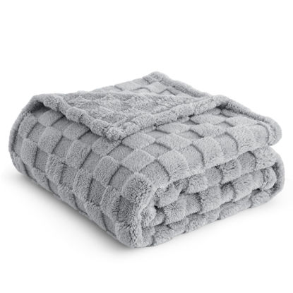 Picture of Bedsure Silver Grey Fleece Blanket for Couch - Super Soft Cozy Twin Blankets for Women, Cute Small Throws for Girls, 60x80 Inches