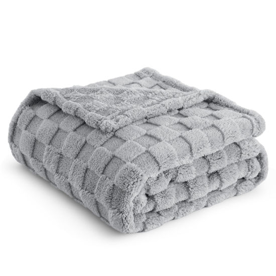 Picture of Bedsure Silver Grey Fleece Blanket for Couch - Super Soft Cozy Twin Blankets for Women, Cute Small Throws for Girls, 60x80 Inches