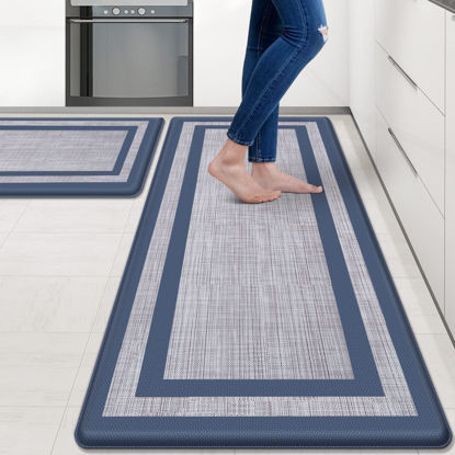 Picture of Mattitude Kitchen Mat [2 PCS] Cushioned 0.47 inch Rugs Non-Skid Waterproof Ergonomic Comfort Standing Mat for Kitchen, Floor, Office, Sink, Laundry, Blue and Gray