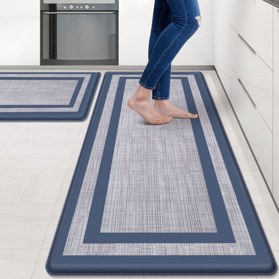 Picture of Mattitude Kitchen Mat [2 PCS] Cushioned 0.47 inch Rugs Non-Skid Waterproof Ergonomic Comfort Standing Mat for Kitchen, Floor, Office, Sink, Laundry, Blue and Gray