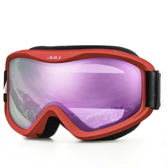 Picture of Juli Ski Goggle/Snow Snowboard Goggles for Men, Women & Youth - 100% UV Protection Anti-Fog Dual Lens(Red Frame Cherry Pink Len)