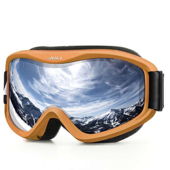 Picture of Juli Ski Goggle/Snow Snowboard Goggles for Men, Women & Youth - 100% UV Protection Anti-Fog Dual Lens(Orange Frame Silver Len)