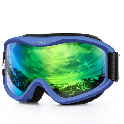 Picture of Juli Ski Goggle/Snow Snowboard Goggles for Men, Women & Youth - 100% UV Protection Anti-Fog Dual Lens(Blue Frame Green Len)