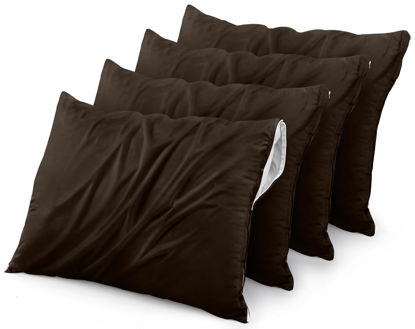 Picture of Utopia Bedding Waterproof Pillow Protector Zippered (4 Pack) Standard Brown- Bed Bug Proof Pillow Encasement 20 x 26 Inches