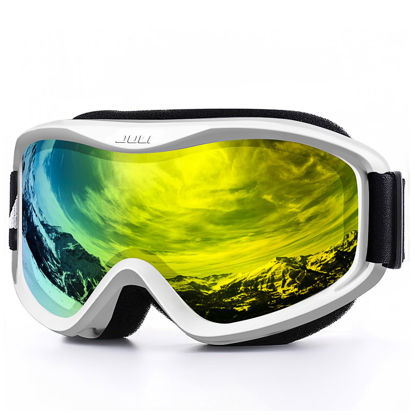 Picture of Juli Ski Goggle/Snow Snowboard Goggles for Men, Women & Youth - 100% UV Protection Anti-Fog Dual Lens(White Frame Gold Len)