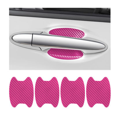 Picture of 4PCS Car Door Handle Protector Sticker, Universal Carbon Fiber Anti-Scratches Auto Door Handle Protective Film, Car Door Side Paint Cover Guard Stickers Fit for Most Car Handles （Pink/4PCS）