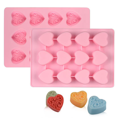 Picture of Fimary Heart-Shaped Chocolate Molds Silicone - Set of 2 Non-Stick Candy Heart Molds Silicone, Food Grade Silicone Heart Molds for Baking, Candy, Gummy, Jelly - Pink