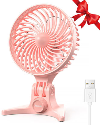 Picture of AaoLin USB Desk Fan, Small Fans with CVT Variable Speeds, Strong Cooling Airflow, Quiet Portable, Desktop Mini Personal Table Fan for Room, Home,Office, Bedroom, Pink
