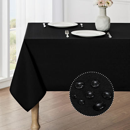 Picture of Veblandy Rectangle Tablecloth Waterproof 52x70 inch Linen Textured Table Cloth Stain and Wrinkle Resistant Washable, Decorative Fabric Table Cover for Dining, Party and Camping, Black