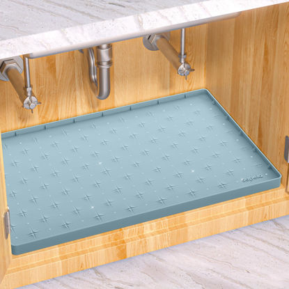 Picture of Sdpeia Under Sink Mat for Bathroom NEW Starry Mat Waterproof Shelf Liner 22 x 19 in Cabinet Liner for Kitchen Protects Cabinet from Leaks Flexible Drip Tray(Cyan Blue)