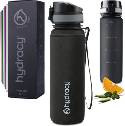 Picture of Hydracy Water Bottle with Time Marker - 500 ml 17 Oz BPA Free Water Bottle - Leak Proof & No Sweat Gym Bottle with Fruit Infuser Strainer - Ideal for Fitness or Sports & Outdoors