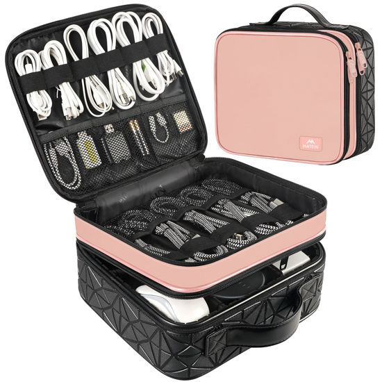 Picture of MATEIN Cord Organizer Case with Adjustable Divider, DJ Cable File Bag for DJ Gear, Sound Instrument and Music Equipment Accessories, Shockproof Portable Double Layer Cord Bags, Pink