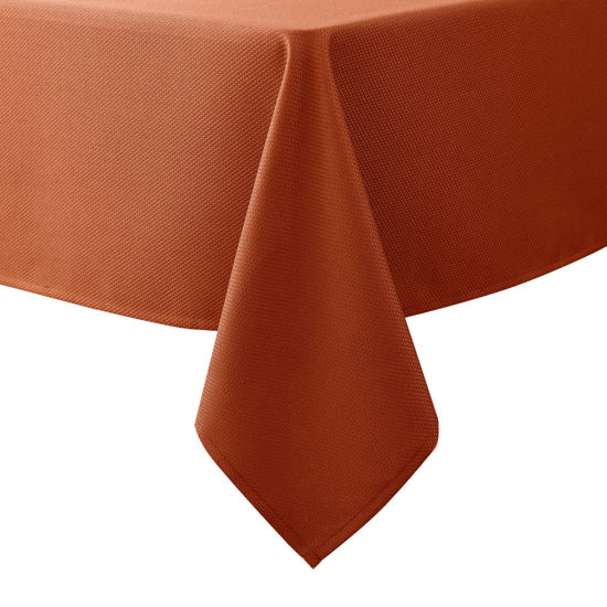 Picture of Biscaynebay Fall Tablecloth Textured Fabric 90x132 Inch Rectangular, Rust Thanksgiving Autumn Harvest Water Resistant Fabric Tablecloths for Kitchen, Dining, Wedding, Parties Machine Washable