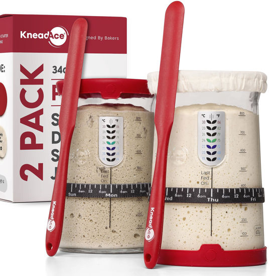 Picture of KNEADACE Pro Sourdough Bread Starter Kit- 34 oz Large Capacity Sourdough Starter Jar with 5 unique features for the perfect sour dough bread & sourdough starter kit- sourdough bread baking supplies
