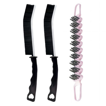 Picture of Crevice Cleaning Brush Hard Bristle Grout Cleaner Brush Scrub Brush Toilet Brush Cleaning Tools Cleaning Supplies for Household Use Bathroom Kitchen 3 Pcs (Black&Pink)