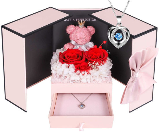 Picture of ADDWel Valentines Day Gifts for Her, Romantic Preserved Roses Forever Flowers with Sterling Silver Necklace for Wife Girlfriend on Birthday Anniversary Mothers Day