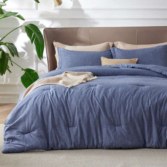 Picture of Bedsure Queen Comforter Set - Infinity Blue Soft Bedding for All Seasons, Cationic Dyed Bed Set, 3 Pieces, 1 Queen Size Comforter (90"x90") and 2 Pillow Shams (20"x26"+2")