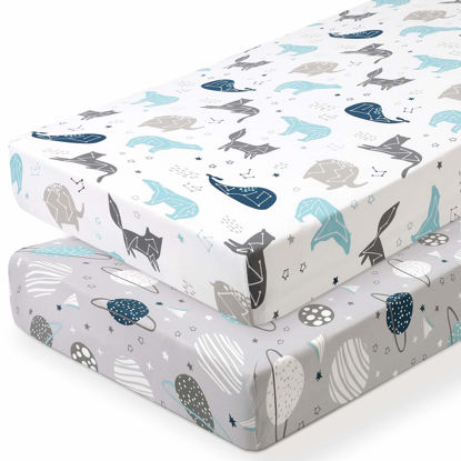Picture of BROLEX Baby Fitted Crib Sheets: Kid Crib Sheets - Set of 2 for Toddler Standard Size Crib Mattress for Boys and Girls - Jersey Knit Crib Bed Sheets Space Planet