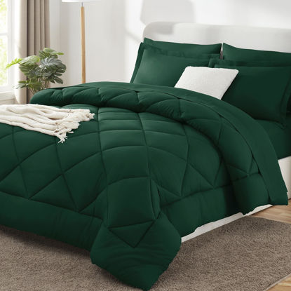 Picture of CozyLux Full Comforter Set with Sheets 7 Pieces Bed in a Bag Emerald Green All Season Bedding Sets with Comforter, Pillow Shams, Flat Sheet, Fitted Sheet and Pillowcases