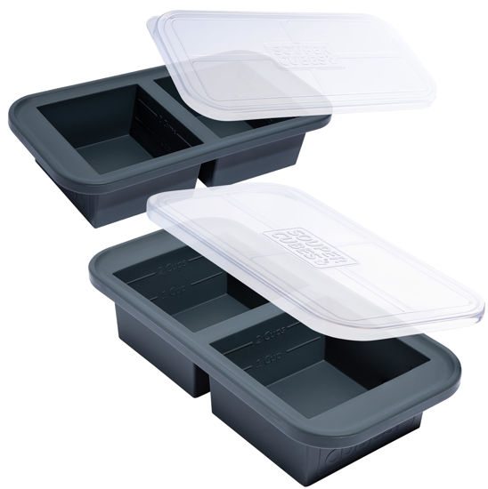 Picture of Souper Cubes 2 Cup Silicone Freezer Molds With Lids - Easy Meal Prep Container - Silicone Freezer Trays With Lid for Food, Stocks and More, Silicone Soup Freezer Molds - Charcoal - 2-Pack