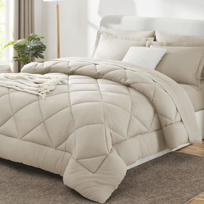 Picture of CozyLux Full Comforter Set with Sheets 7 Pieces Bed in a Bag Oatmeal All Season Bedding Sets with Comforter, Pillow Shams, Flat Sheet, Fitted Sheet and Pillowcases