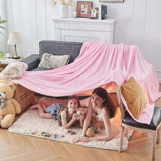 Picture of NEWCOSPLAY Super Soft King Blanket Pink Premium Silky Flannel Fleece Leaves Pattern Lightweight Bed Blanket All Season Use (Pink, King(90"x110"))