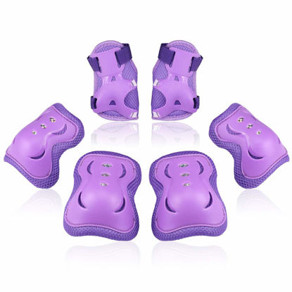 Picture of Kids/Youth Knee Pad Elbow Pads Guards Protective Gear Set for Roller Skates Cycling BMX Bike Skateboard Inline Skatings Scooter Riding Sports (Purple, Small (3-8 years))