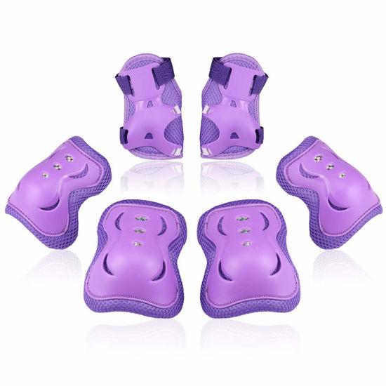 Picture of Kids/Youth Knee Pad Elbow Pads Guards Protective Gear Set for Roller Skates Cycling BMX Bike Skateboard Inline Skatings Scooter Riding Sports (Purple, Small (3-8 years))